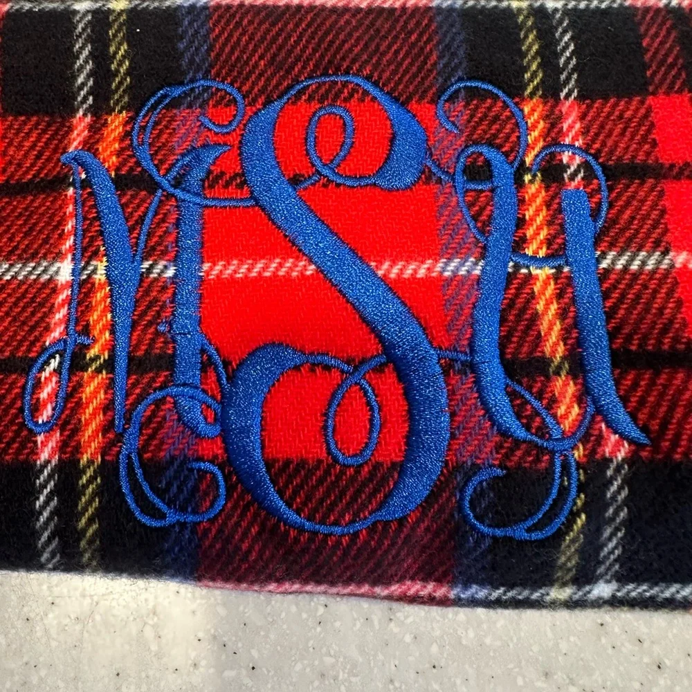 Michigan State University Embroidered 100% Cashmere Tartan Red & Black Scarf